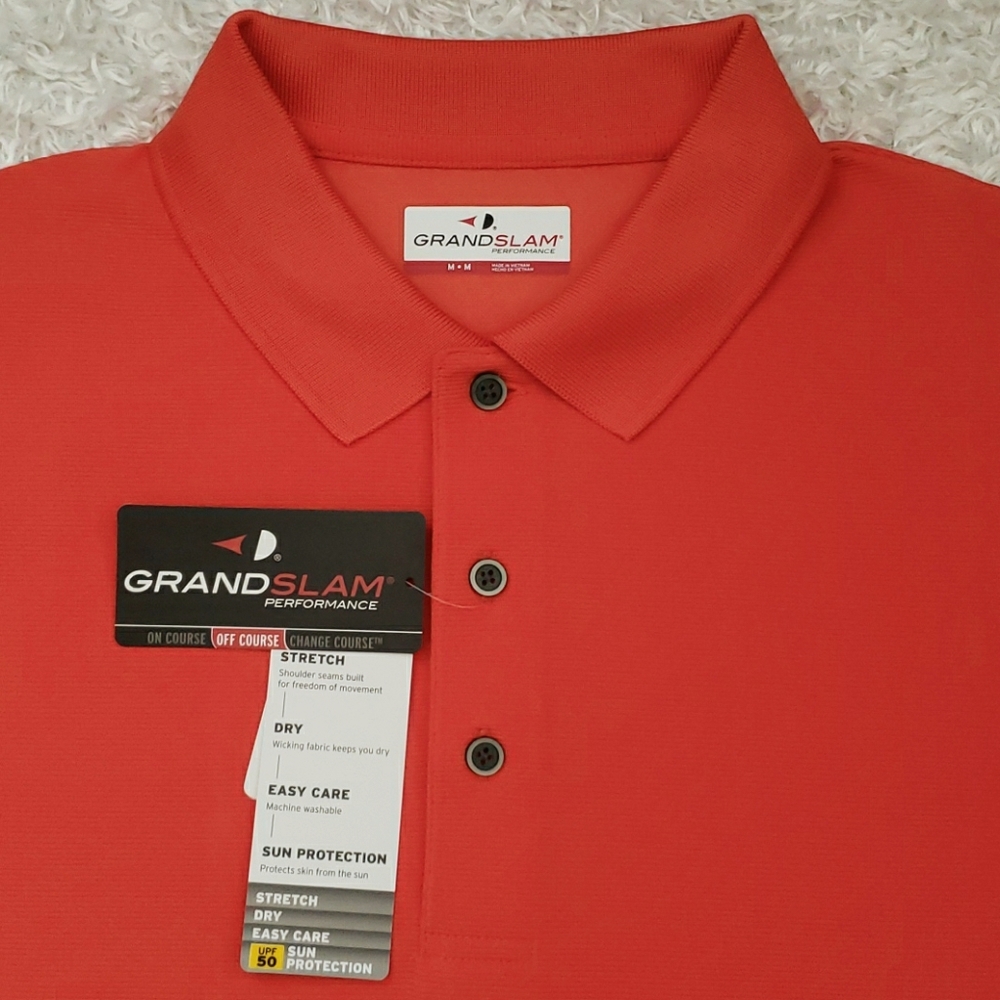 Grand Slam Men's Golf Polo Shirt with Sun Protection Moisture Wicking Orange Med